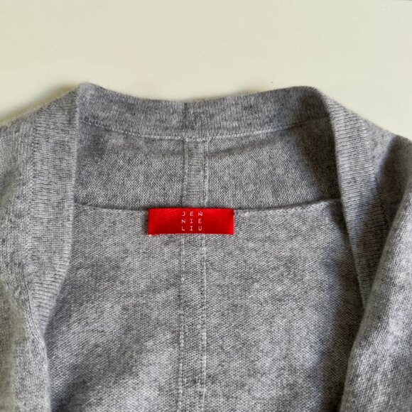 JENNIE LIU 100% Pure Cashmere Belted Lux Wrap Cardigan Robe - Light Grey - Picture 8 of 13